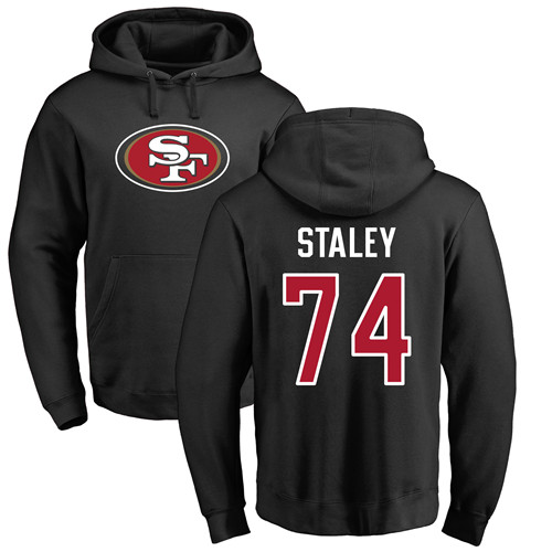 Men San Francisco 49ers Black Joe Staley Name and Number Logo 74 Pullover NFL Hoodie Sweatshirts